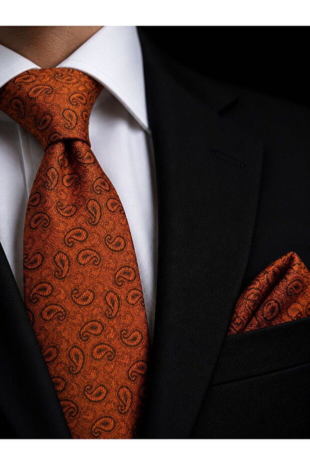 Copper Orange Shawl Pattern Tie Handkerchief