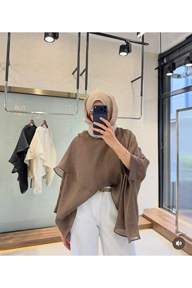 Coffee Tencel Cape Blouse