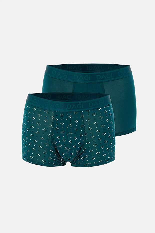 Petrol Green Patterned Micro Modal Boxer - 1