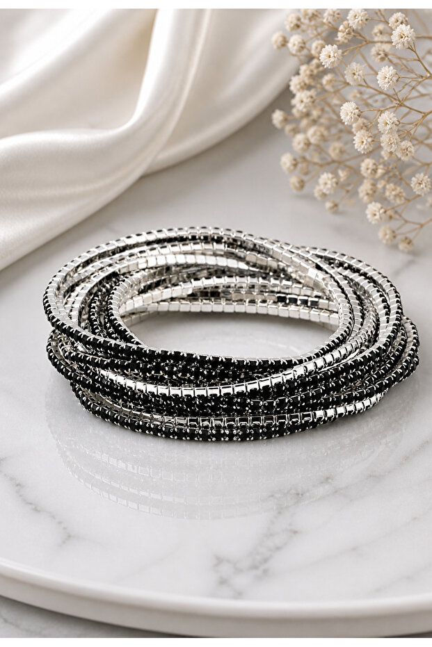 Flexible Zircon Stone 3 Piece Waterway Rubber Bracelet