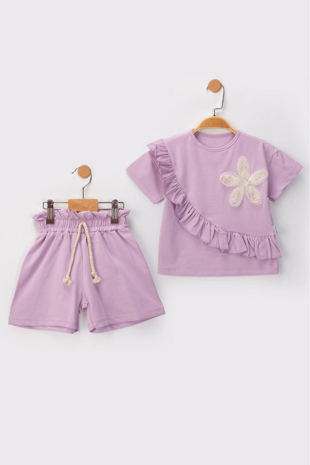 Summer Ruffled Pearl Tulle Flower Shorts Set for Girls