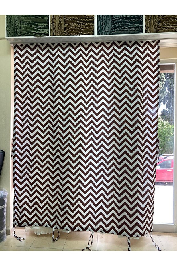 Zigzag Balcony Curtain Sunshade Waterproof Tarpaulin Background Coffee White