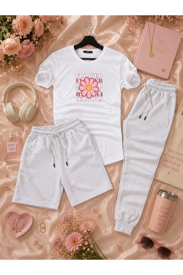3-Piece Stylish Printed Tracksuit Set (Shorts-T-Shirt-Sweatpants)
