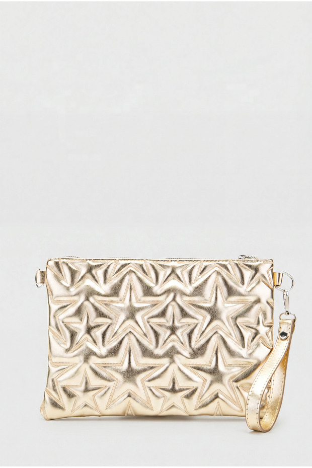 Star Stitched Clutch Star Women's Bag Gold Patent Leather Chain Width27 Length19