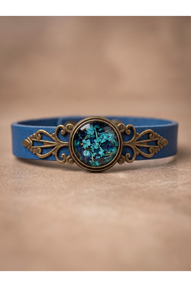 Genuine Leather Bracelet with Real Flowers