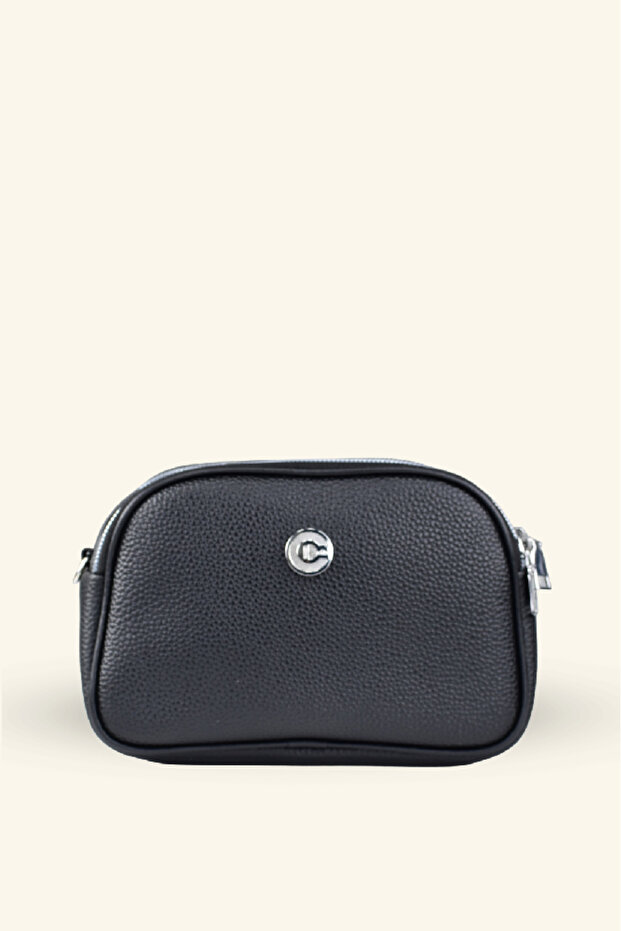 Women's Textured Model Three-Compartment Shoulder Bag - Black