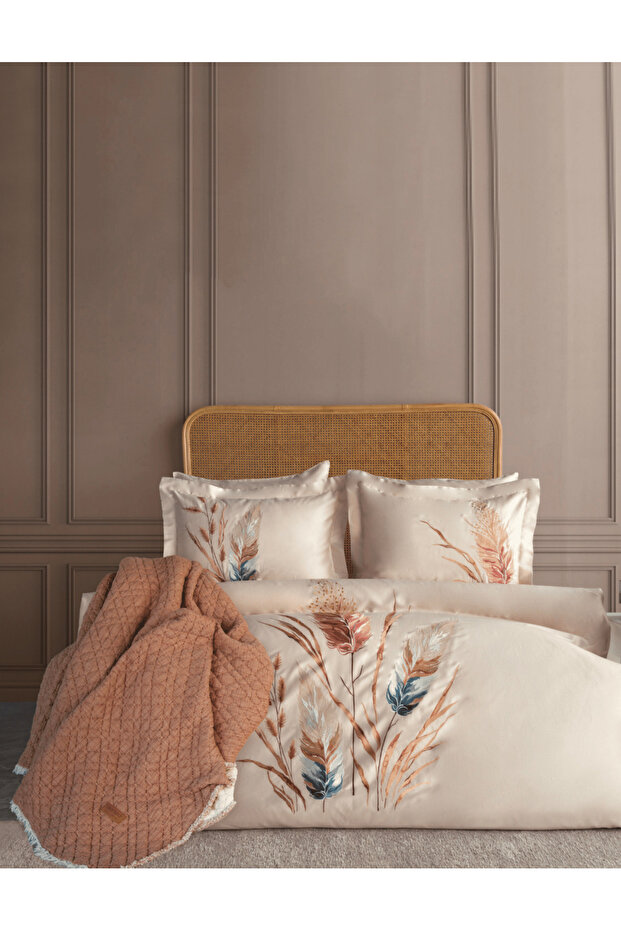 Bohemian Embroidered Double Duvet Cover Set & Bedspread Set - Beige