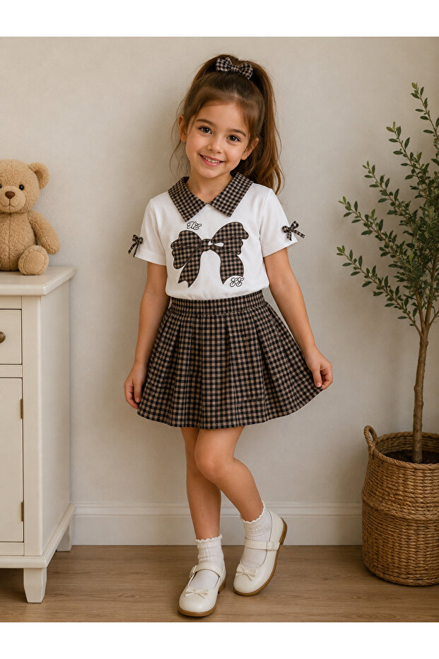 Girl's Plaid Pleated Skirt Set