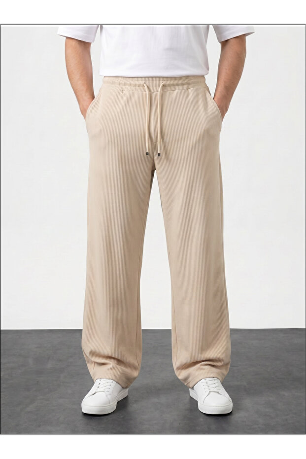 Men's Ribbed Comfortable Cut Summer Baggy Trousers