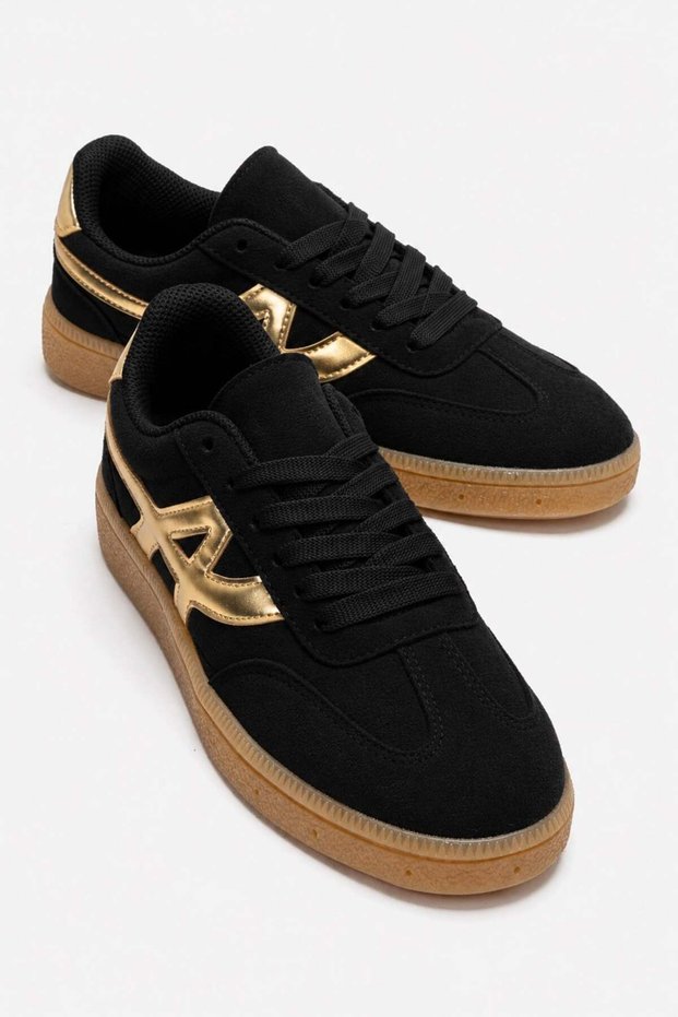Women's Double-Faced A-Li Skin Sports Shoes Black Gold