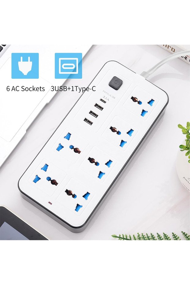Socket Power Board with 1.8m Extension Cable AC C-Type Port Charging