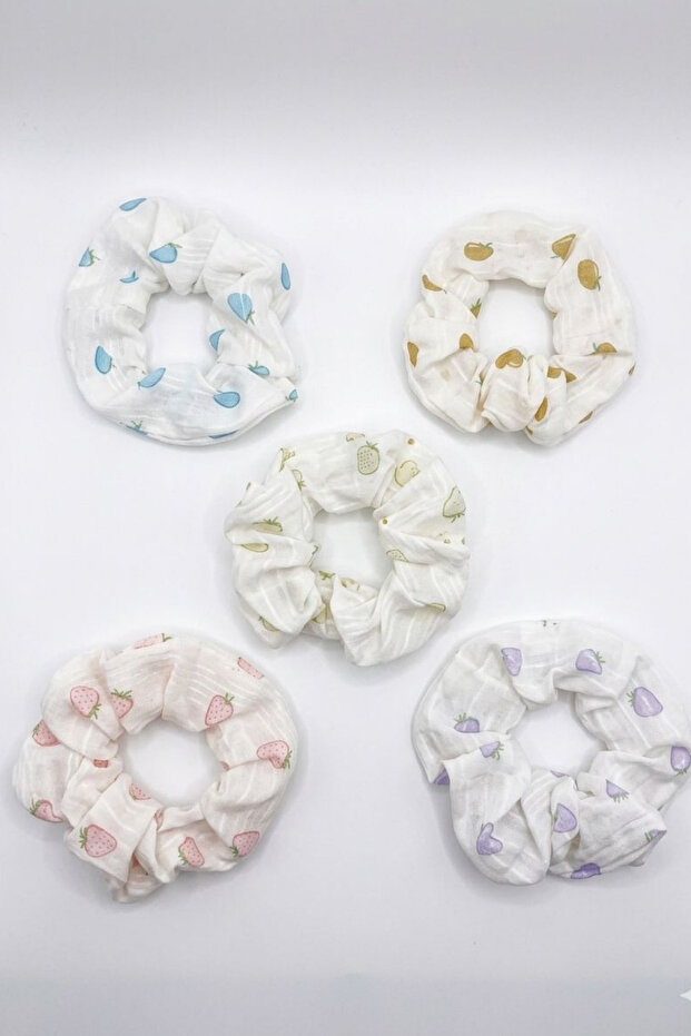 Women's Set of 5 Elastic Hair Clips with Fruit Figures, Cute Scrunchie Hair Clips