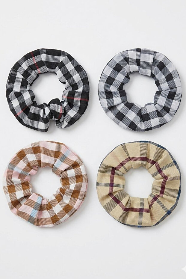 Women's Set of 4 Patterned Elastic Hair Clips Stylish Scrunchie Hair Clips