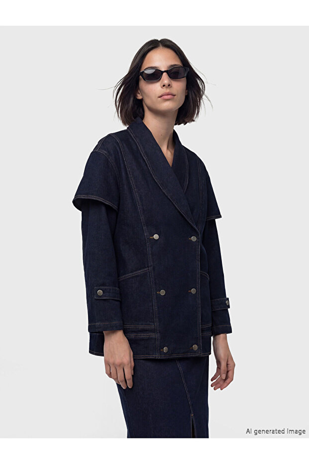 Nevavm Double-Breasted Collar Women's Jean Jacket