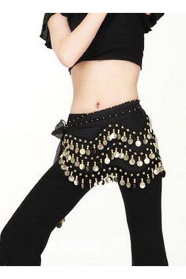 Belly Dance Hip Scarf, Sweet Belly Dance Skirt Wrap Performance Bling Sequins Coins, Belly Dance Costume for Women,Imported Belly Dance Wrap Belt Skirt Black With Gold Coins One Size