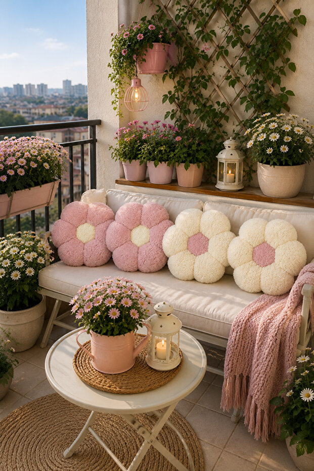 4-Piece Daisy Pillow Set 40 cm – Soft Textured Decorative Floral Throw Pillow Set