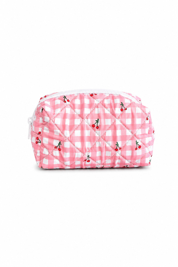 Women's Makeup Bag - Plaid Cherry Pattern