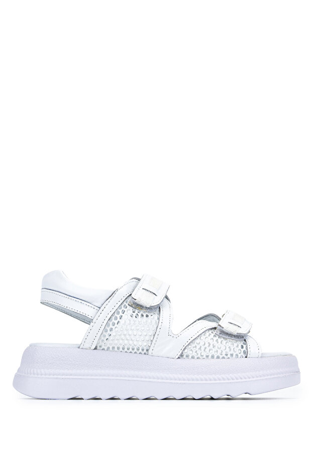 Children's Genuine Leather White Flat Sandals