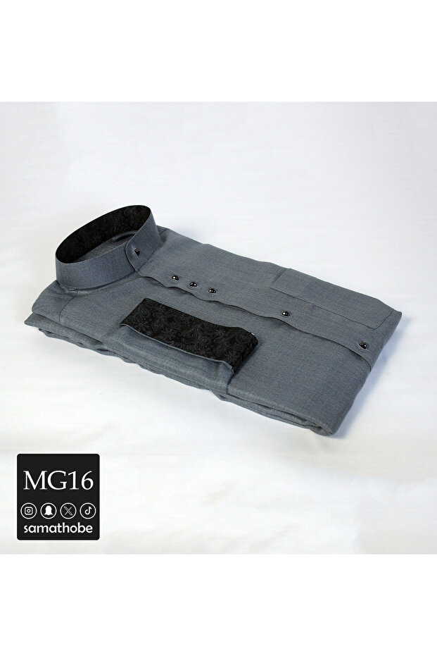 ثوب رجالي جاهز تصميم MG16 لون رمادي طول 58