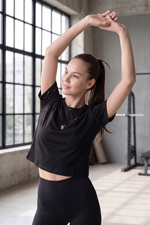 Women's Boxy Fit Crop Tee With Gold Foil Print