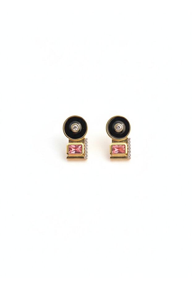 Black Modern Art Gold Earrings