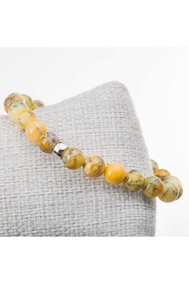 Dentrited Yellow Opal Stone Bracelet-8 mm