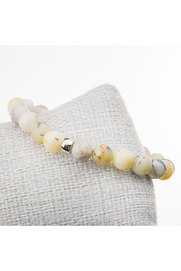 Dentrited White Opal Stone Bracelet-8 mm
