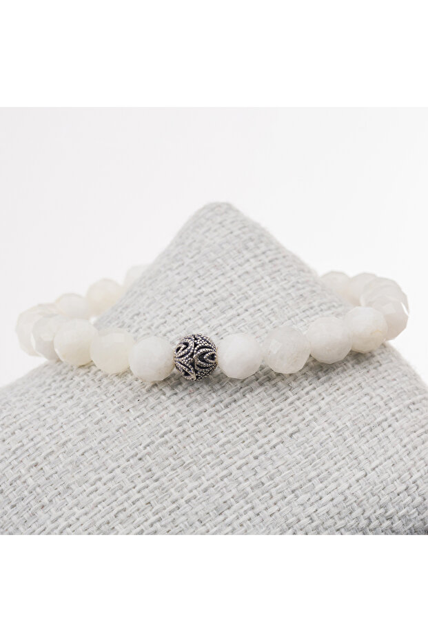 Moon Stone Facet Cut Silver Bracelet-8 mm