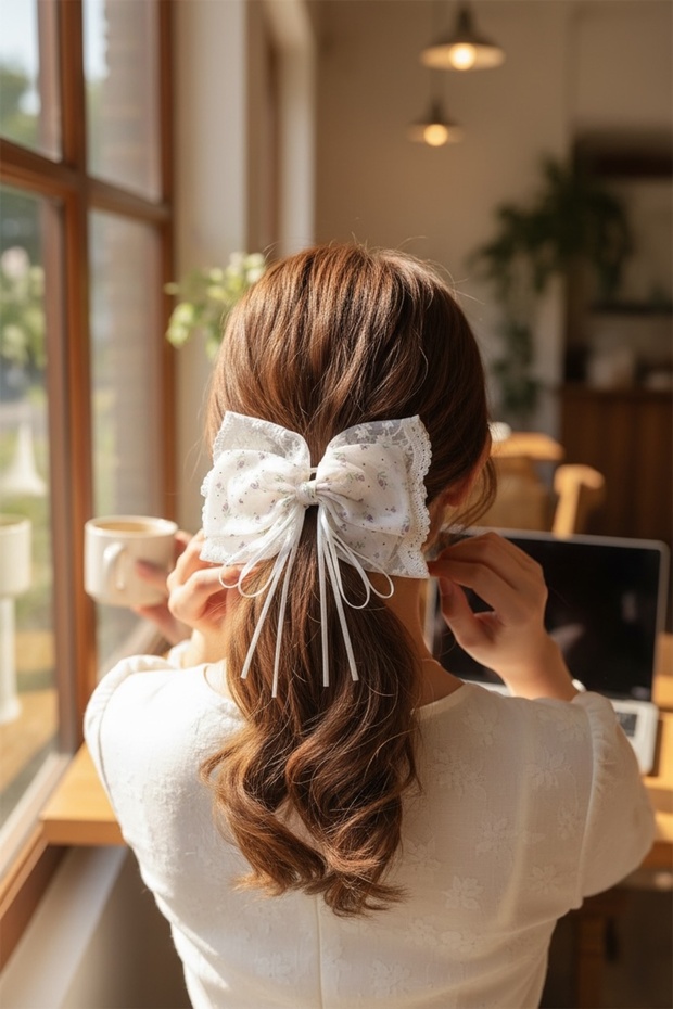 Bowknot Buckle Crispy Flower Transparent Lace and Chiffon Fabric Shiny Stone Buckle