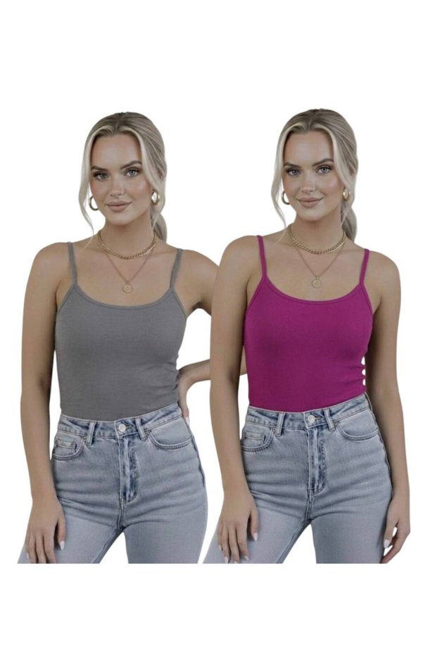 Women's Strappy Bodysuit 2-Pack Basic Thin Strappy Flexible Daily Top