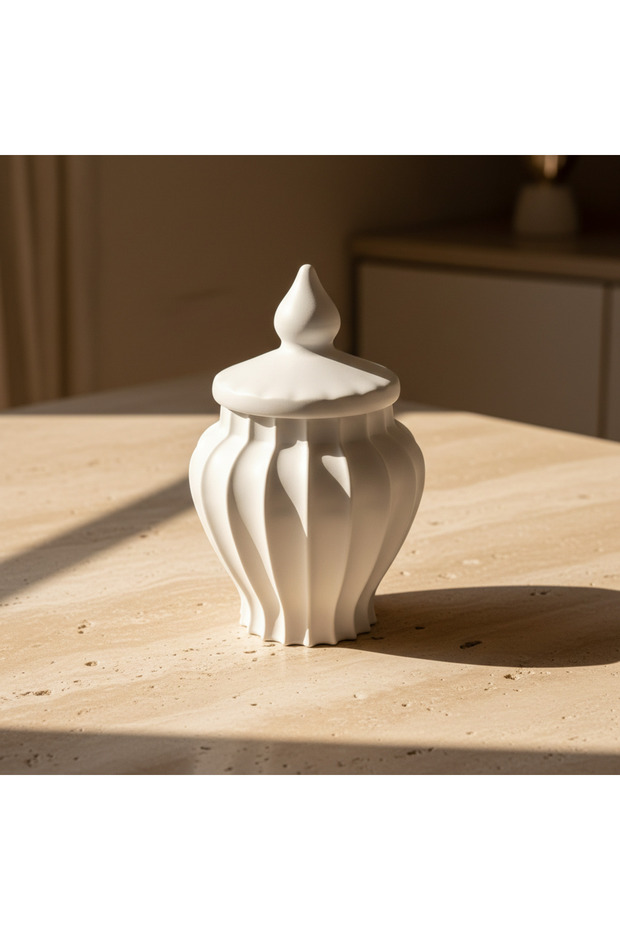 14cm - Premium Concrete - White Storage Box with Pointed Lid