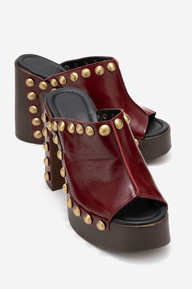 Women's Genuine Leather Clogs Slippers 6368 Bordo