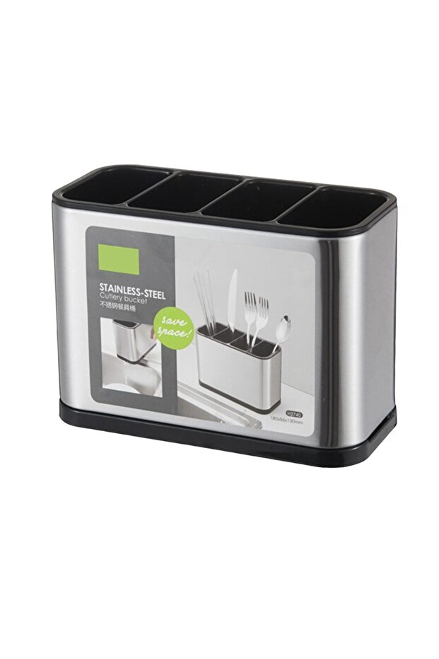 A Kitchen Utensils Holder Stainless Steel Cutlery Holder with Draining Hole Anti-Slip Rustproof Cut.