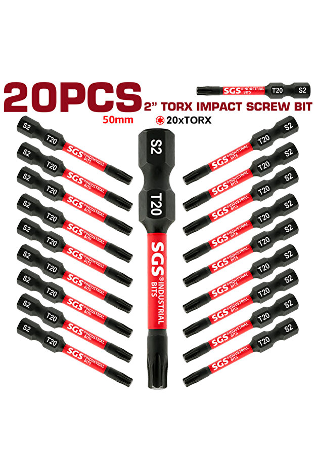 20Pcs in Poly Bag Industrial-Grade Super Strong Magnetic T20 Star-Shaped Screwdriver Bits 50mm Set –