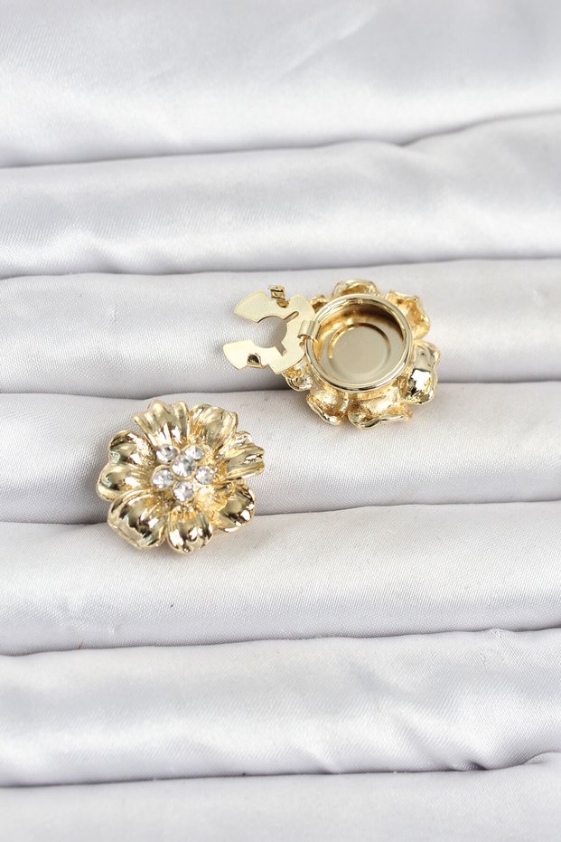 Flower-Shaped Button or Cuff Brooch with Zircon Stones - Lisinya LSELDR06