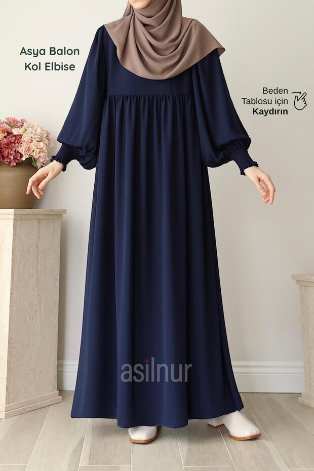 Asya Balloon Sleeve Dress Navy Blue