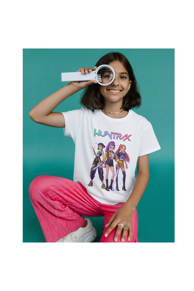 Huntrix Anime T-Shirt - Rumi Zoey Mira Character Girls' White T-Shirt