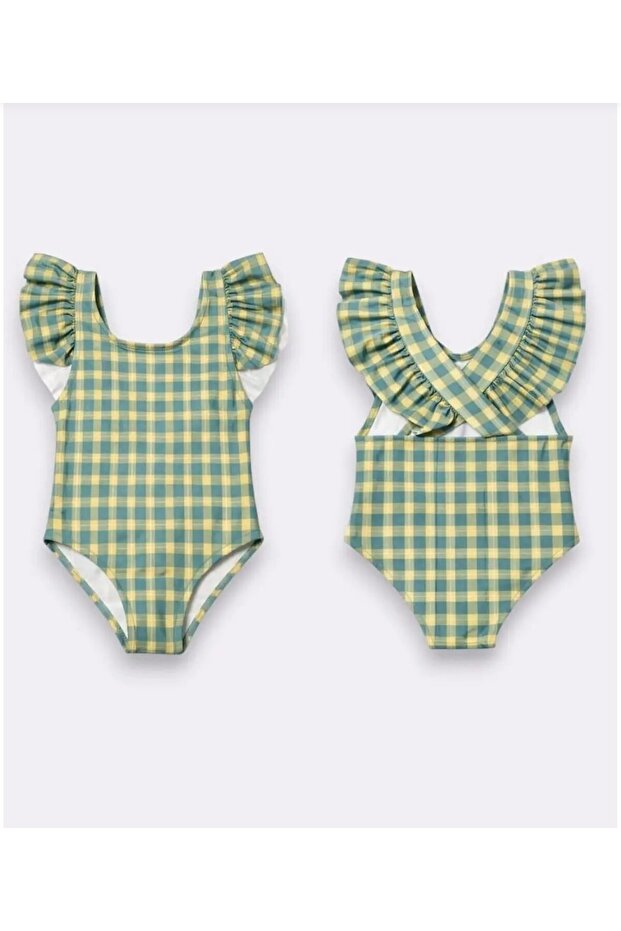 Girl's Pitikare Printed Swimsuit with Criss-Cross Back and Ruffle Details