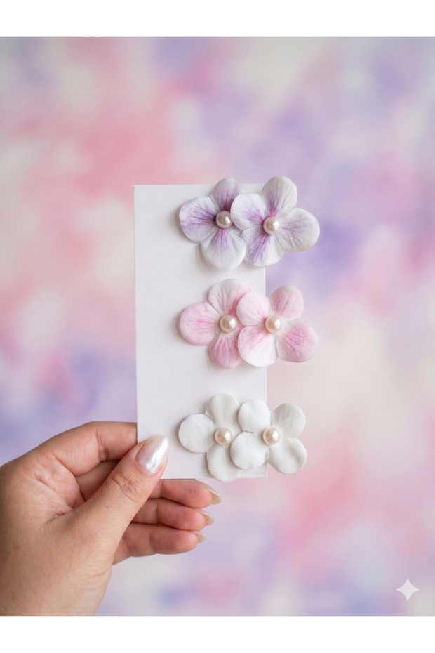 Pearl and Orchid Leaf Flower Figured Alligator Clip Buckle Set