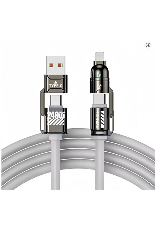 1m Grey 240W Silicone 4-in-1 Fast Charging Cable for IPhone 17 16 15 14 13 12 11 Pro Max for S25 ..