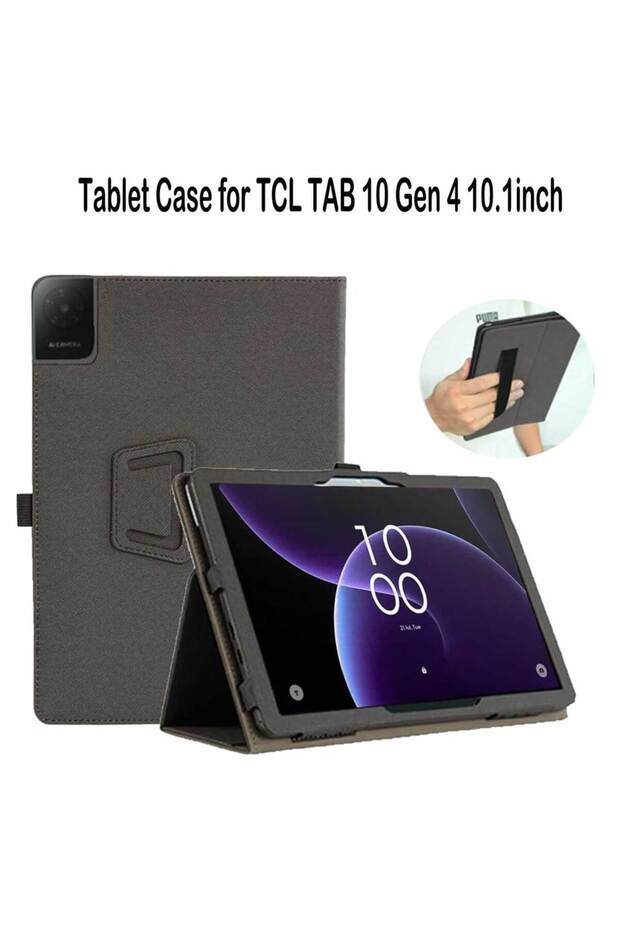 حافظة سوداء لجهاز TCL TAB 10 Gen 4 مقاس 10.1 بوصة، حافظة تابلت مع وظيفة حامل، مقاومة للصدمات، مصنوعة من جلد البولي يوريثان