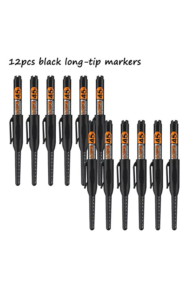 12pcs black 12Pcs Multi-Purpose 45mm Deep Drill Hole Long Nib Waterproof Marker Pens for Bathroom Wo