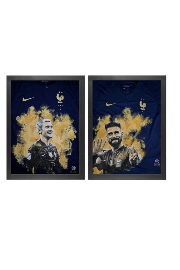Set of 2,Griezmann - Giroud France Art Poster with Frame 30x40cm