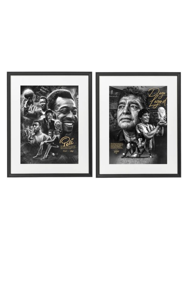 Set of 2, Diego Maradona & Pele - Argentina & Brazil Legends Autographed Poster with Frame 50x40cm