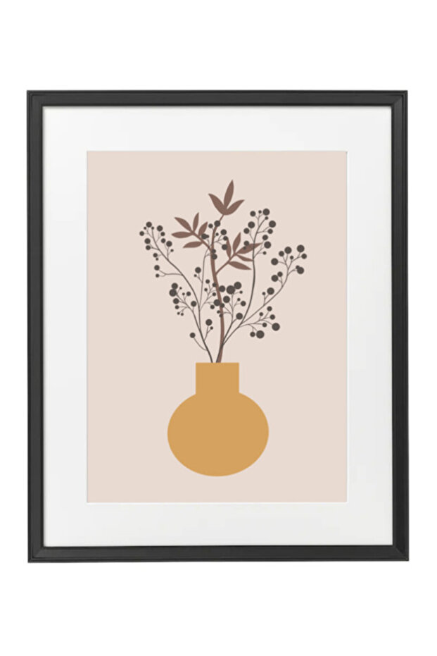 Botanical Floral Vase, Mid Century Modern Art Boho Décor Poster with Frame 50x40cm