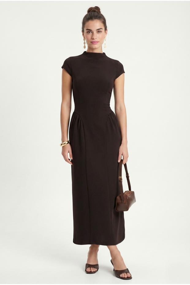 Women's Victorian Back Lace-Up Long Bitter Brown Woven Dress