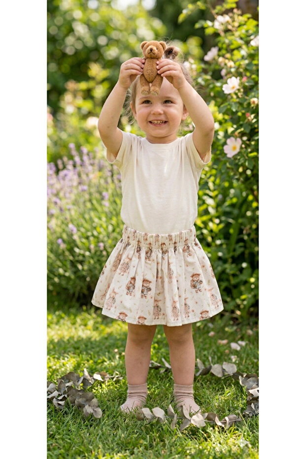 Baby and Girls' Patterned Poplin Skirt with Elastic Waist