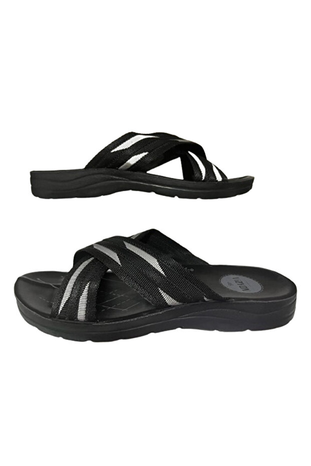 Men's Black-Gray Large Size Battal Slippers