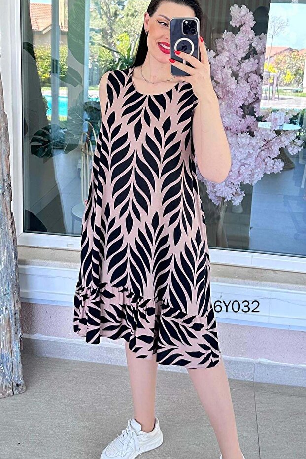 فستان فيسكوز مكشكش بدون أكمام 6y032