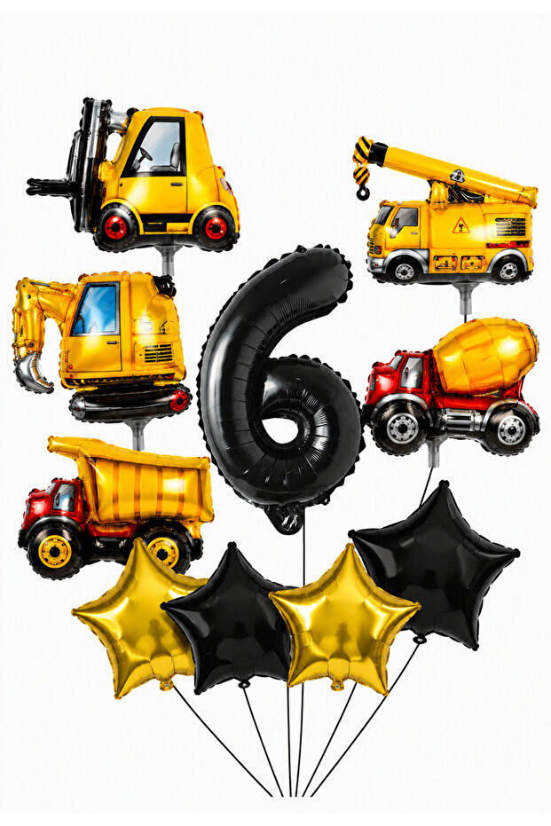 Construction and Work Machines Themed -6- Age Number Balloon Set